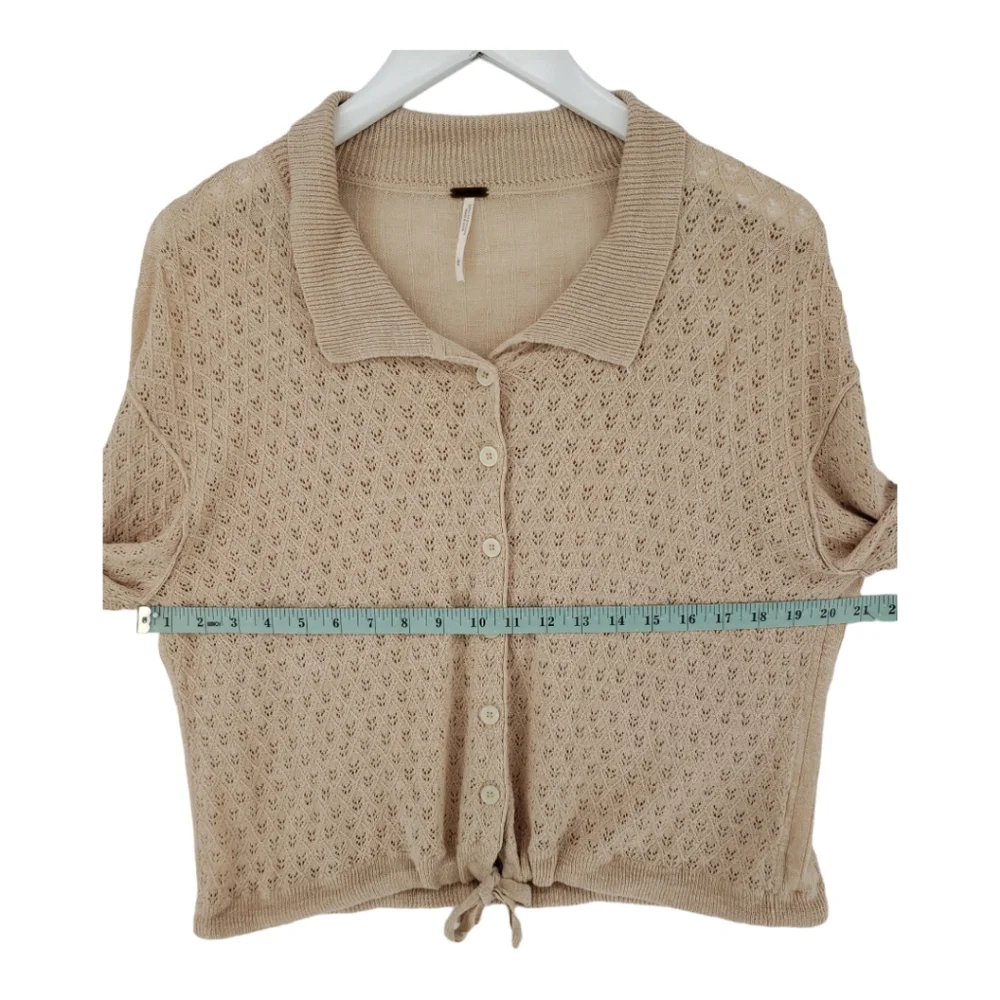 Free People Betty Linen Blend Pointelle Collared Sweater Large Dusty Pink